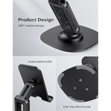 OMOTON Cell Phone Stand for Desk, 2 Pack Adjustable Foldable Phone Holder, 360 Swivel Mobile Stand Fit for iPhone 16 15 14 13 12 Pro Max and All Smart Phones, Black & White