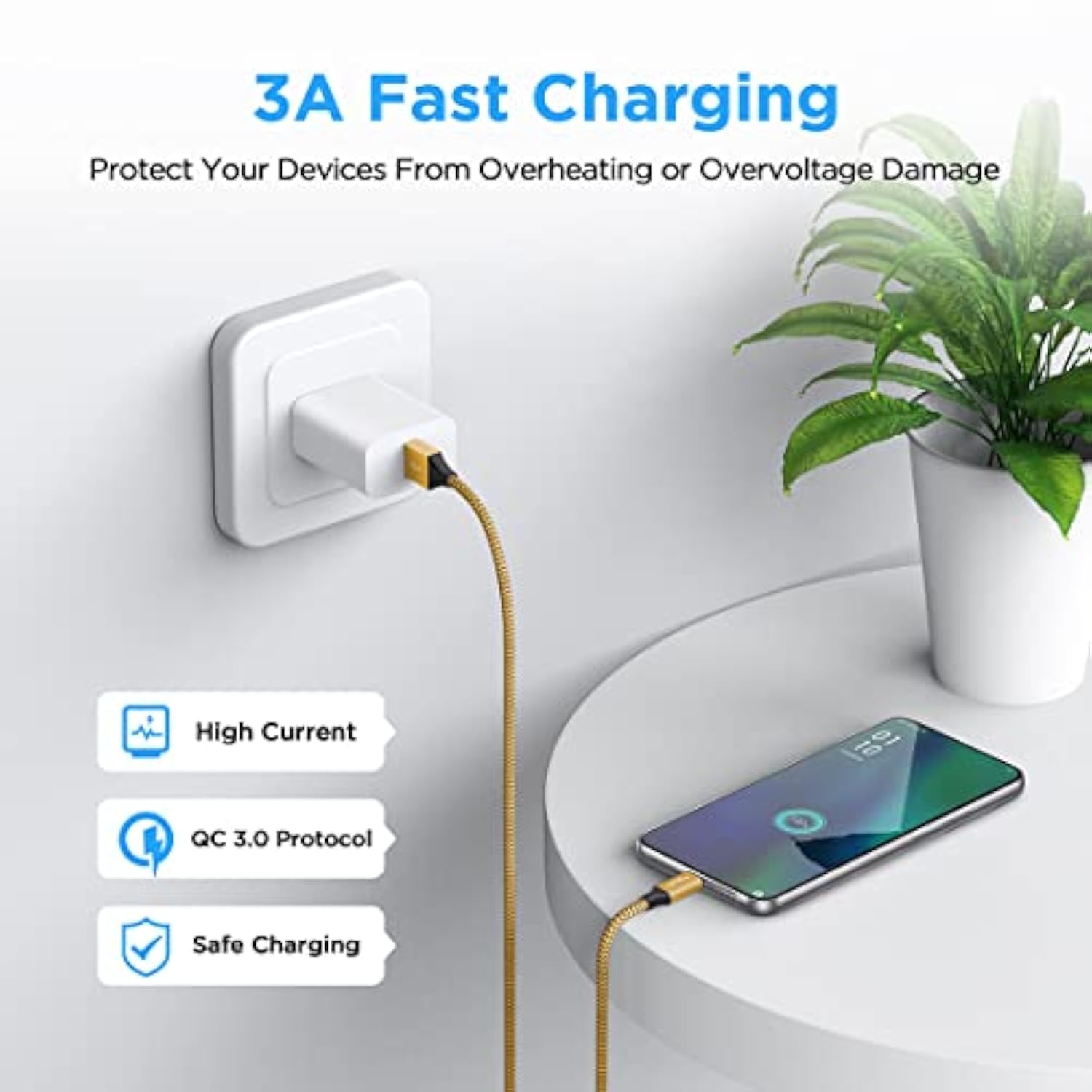 Gold Usb C Cable 3.3Ft Fast Charging, 2-Pack Type C Cable Braided Usb To Usb C