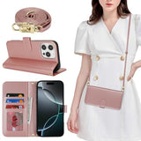 Phone Case for iPhone 16 Pro with Card Holder,Wallet Case for iPhone 16 Pro with Crossbody Shoulder Strap for Women,Anti-Lost Magnetic Cover