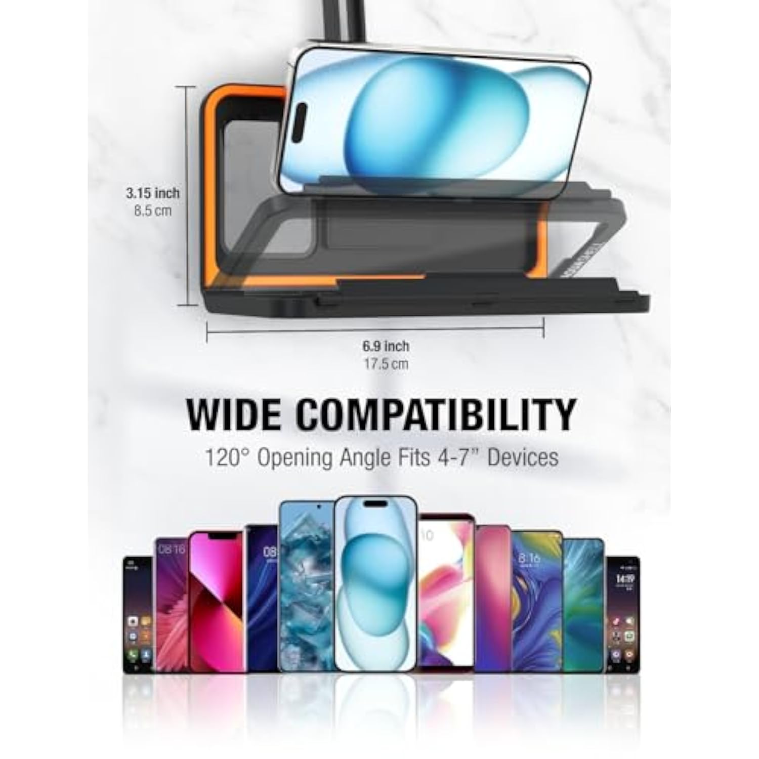 Waterproof Shower Phone Holder, Retractable Rotatable Suction Cup Stand for 4-7"