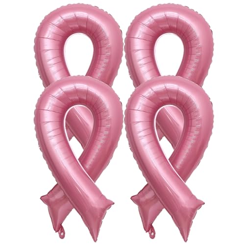 Breast Cancer Awareness Balloons 42" Pink Ribbon Foil Balloons, Fight Awareness Cheer Balloons, Hospital Nurse Day Party Decoration Balloons Accessories Campaign Support 4Pcs