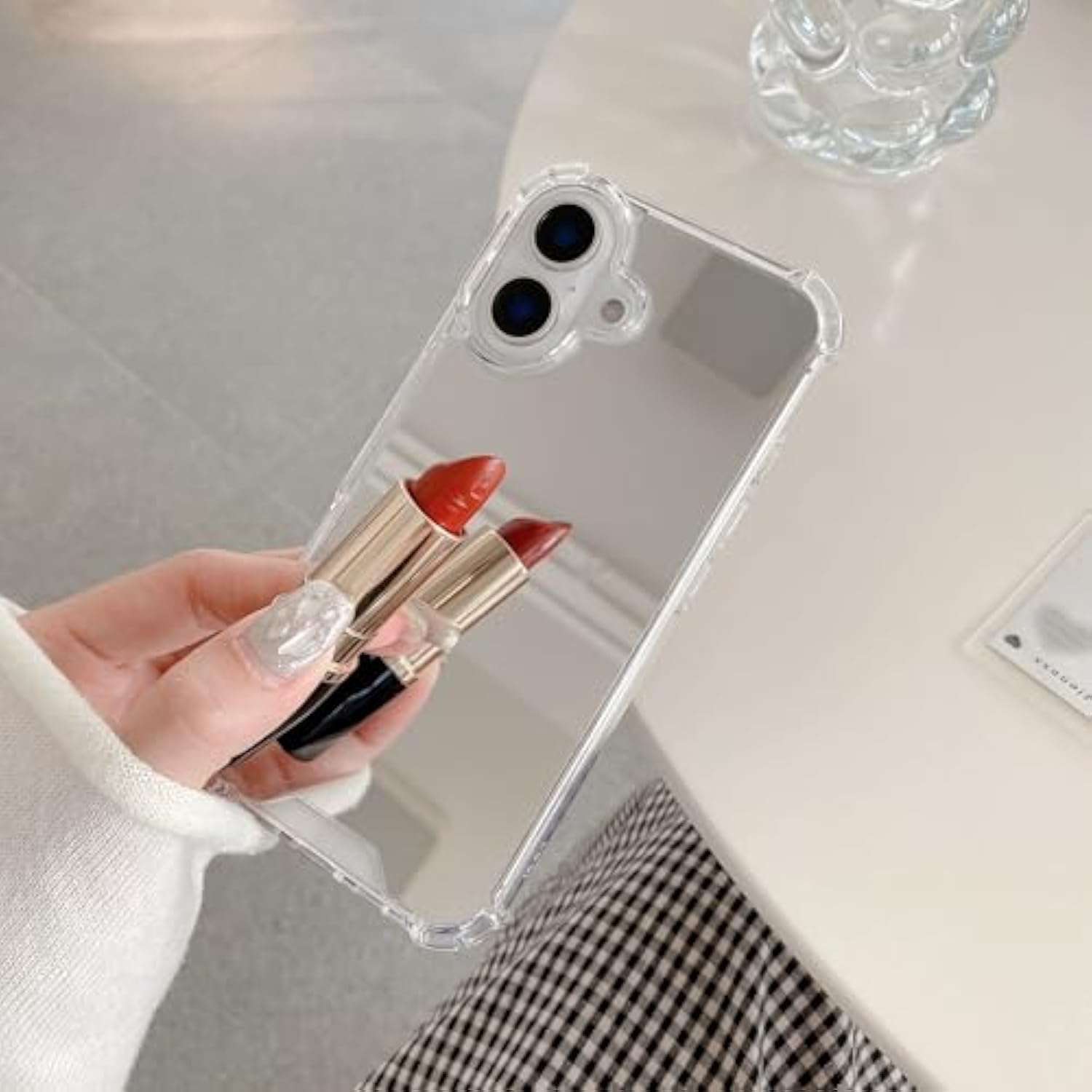 Designed For Iphone 16 Mirror Case [Four Corner Guard Shockproof] Hard Back Soft Bumper Protective Cover For Girls Woman Makeup Touch Up Back Camera Selfies 6.1 Inch 2024 (Mirror16)