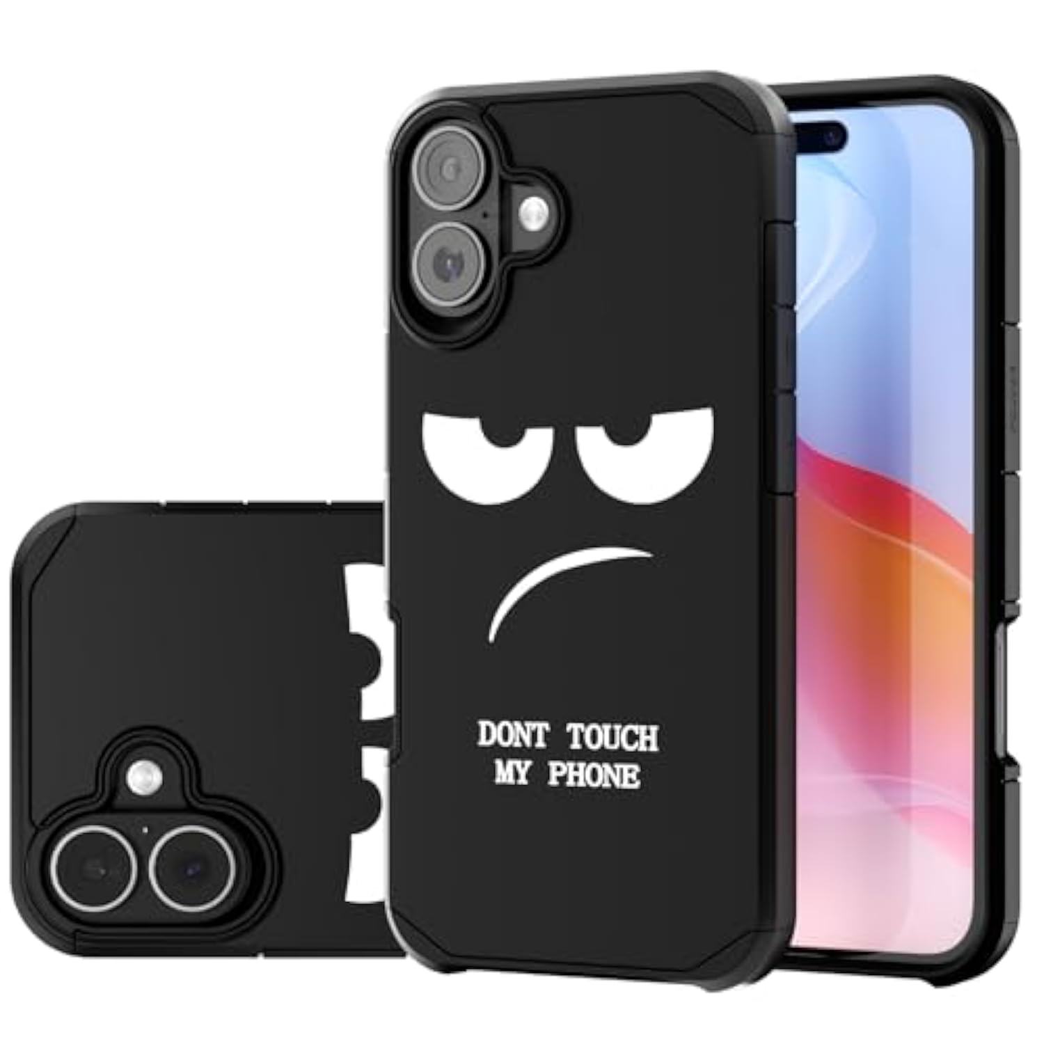 For Iphone 16 Case, Cute [Don'T Touch My Phone] Shockproof Dual Layer Slim Protective Silicone Plastic Cover For Kids Boys Men Phone Case (Iphone 16 6.1-Inch)