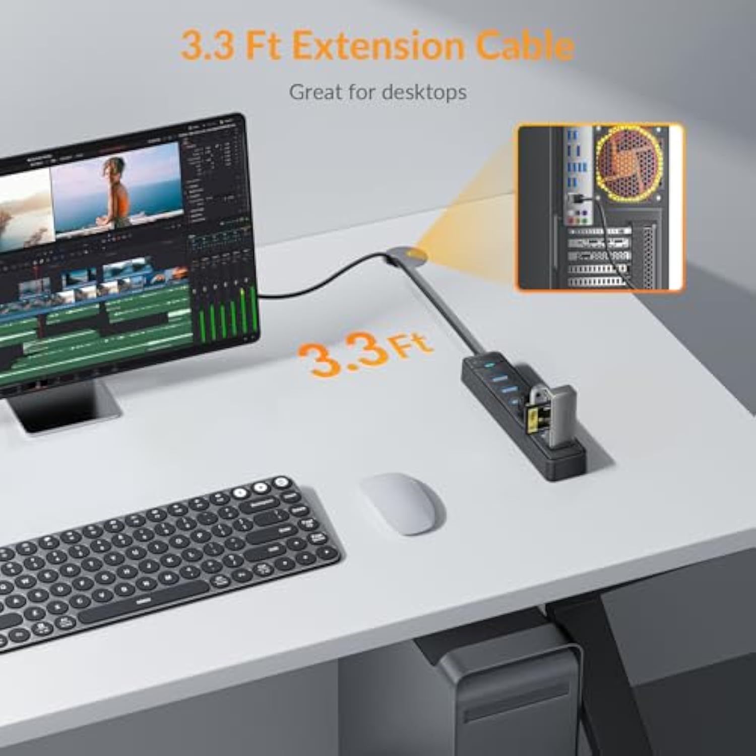 Idsonix 7 Prots Usb Hub 3.0 [3.3Ft] Usb Expander Hub 5Gbps Usb Splitter Multip