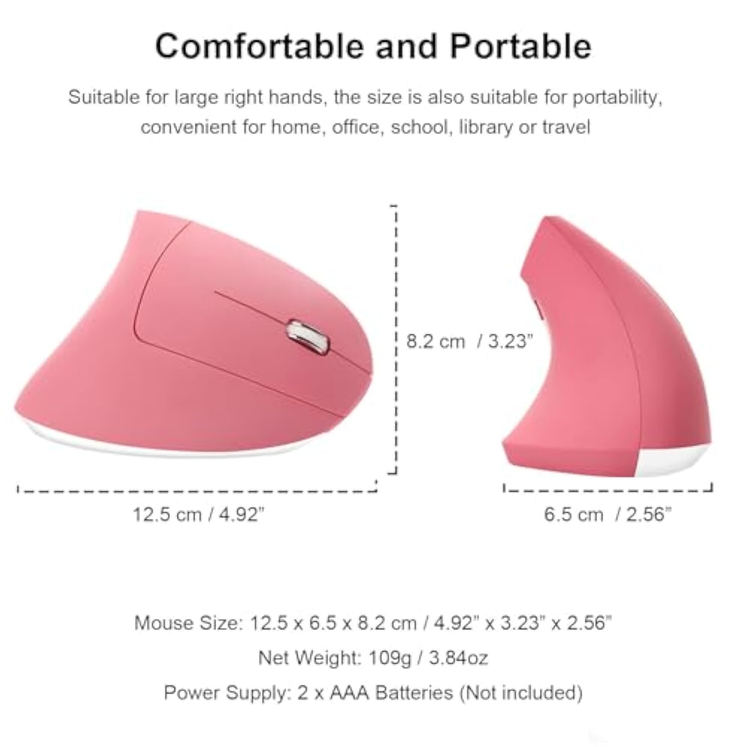 Ergonomic Wireless Vertical Mouse Ergo Optical 2.4G Cordless Mouse Portable Travel Mice With 6 Buttons 3 Adjustable Dpi 800/1200/1600 For Pc Laptop Desktop (Pink)