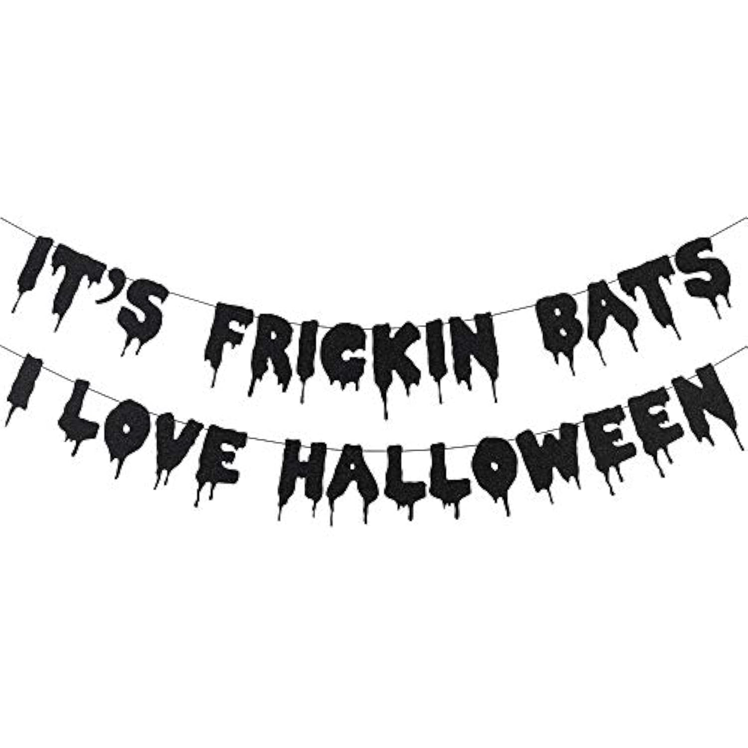 Black Glitter Its Frickin Bats Halloween Banner Spooky Party Decor for Mantle Yard Home