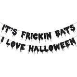 Black Glitter Its Frickin Bats Halloween Banner Spooky Party Decor for Mantle Yard Home