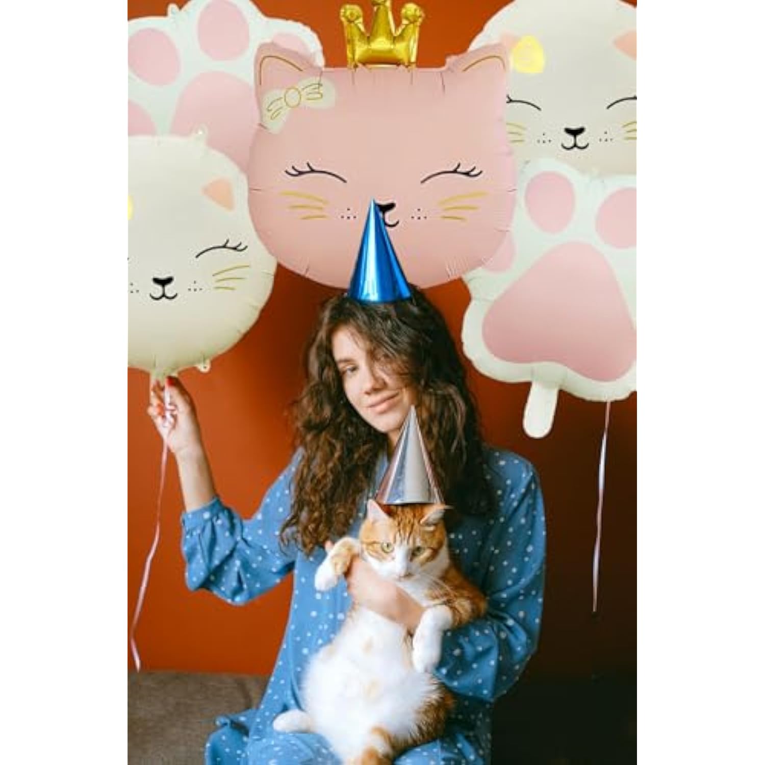 5Pcs Cat Foil Balloon Cat Paw Birthday Party Supplies Cute Crown Kitten Pet Cat Themed Birthday Party Baby Shower, Wedding Themed Party Decorations?Pink, Cream White?