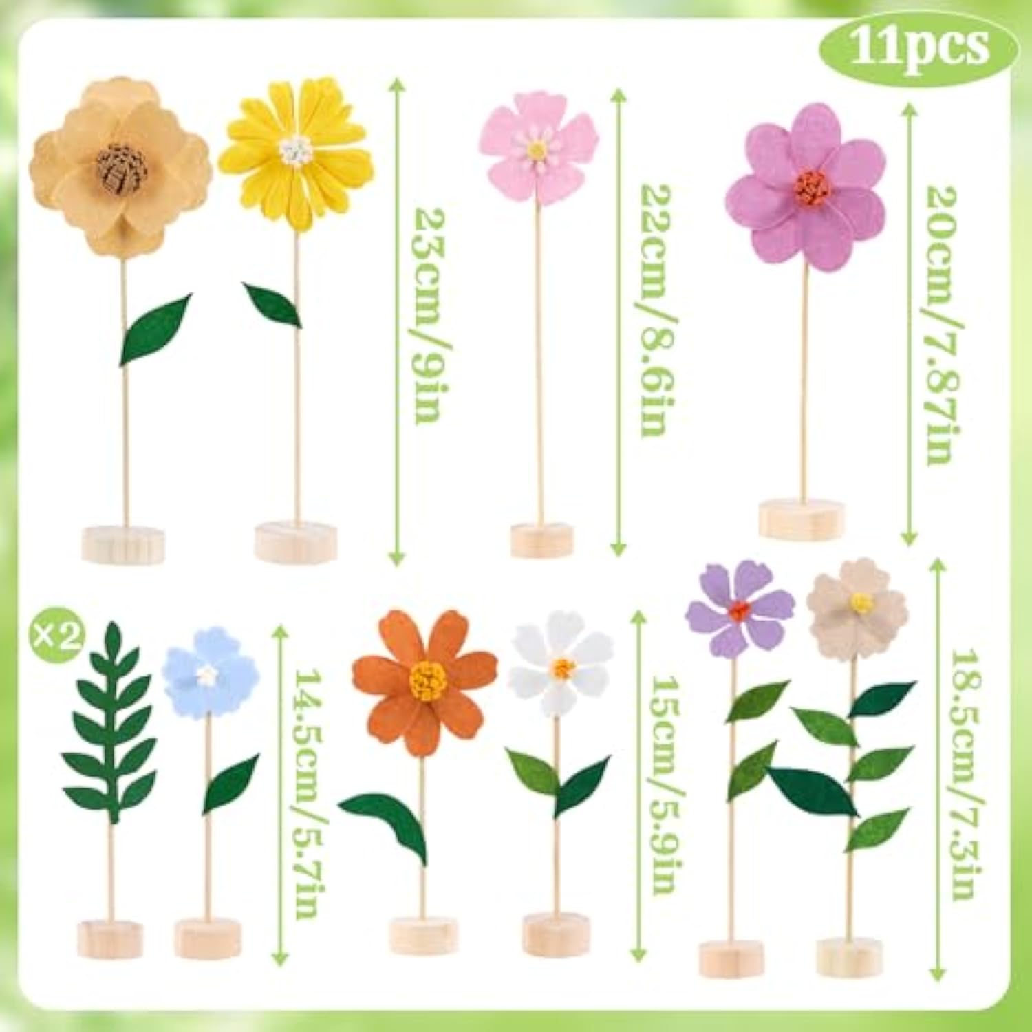 11Pcs Wildflower Party Decorations, Wildflower Centerpieces Wooden Base Pastel Flower Table Decorations For Tables, Birthday Baby Shower Spring Table Decorations For Home Office
