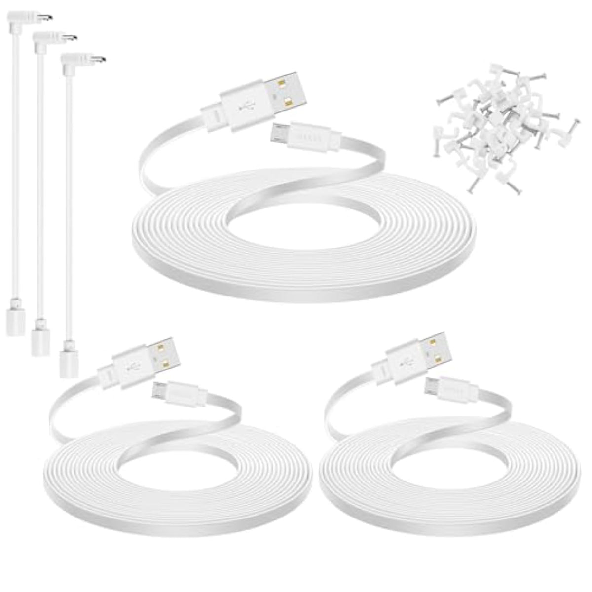 Smays 3-Pack 10 ft Micro USB Extension Cable Compatible with Wyze Cam v4, Wyze Cam Pan v3, Yi Cam, Nest Cam, Blink Mini Security Camera, Long Flat Power Cord, White
