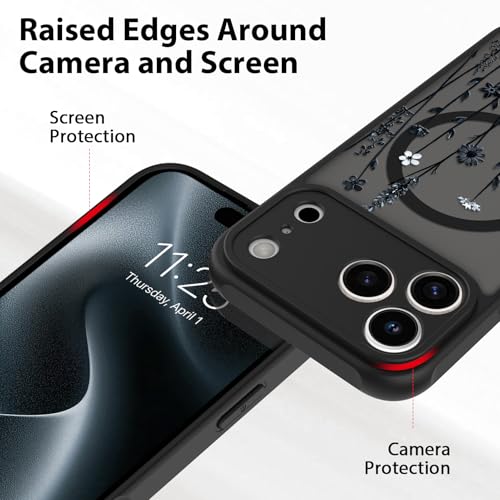 Floral Case for iPhone 17 Pro [Compatible with MagSafe] Cute Flower Pattern Case for Women Girls Soft TPU Bumper Translucent Magnetic Slim Protective