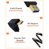 5Ft 90 Degree Usb Type C Cable, Usb A 3.0 To Usb C 3.1 Up & Down Angle Charging Cable Suitable For Mobile Phones, Tablets, Laptops, Usb Chargers, Game Consoles, Etc 1.5M/5Feet