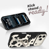 Magnetic for iPhone 17 Pro Max Case with Finger Strap Stand, Compatible with Magsafe, Trendy Funny Milk Cow Phone Case for Women Men Slim Shockproof