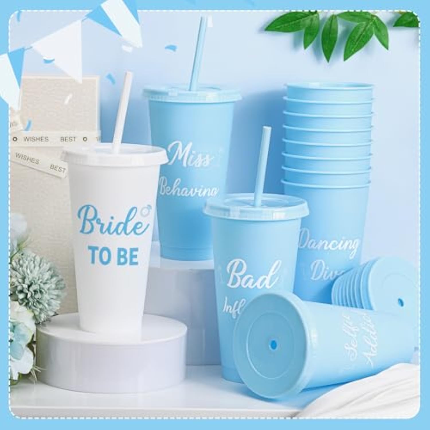 12 Pcs Bachelorette Cups For Party 24 Oz Bridesmaid Cups With Lids And Straws Funny Bachelorette Party Supplies Bride To Be Tumbler Wedding Bachelorette Bag Fillers (Blue)