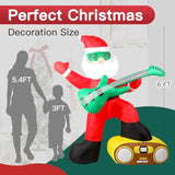 6Ft Christmas Inflatables Decorations Outdoor?Blow Up Santa Claus With A Guitar With Built-In Leds Lights For Indoor Hol