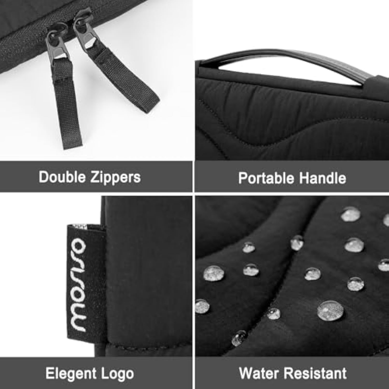 MOSISO 360 Protective 13-14 inch Laptop Case, 13.3 inch Puffy Laptop Sleeve Compatible with MacBook Air/Pro 13/Pro 14, HP Dell Acer ASUS, Hill Lines Quilted Side Open Bag with Handle&Small Case,Black