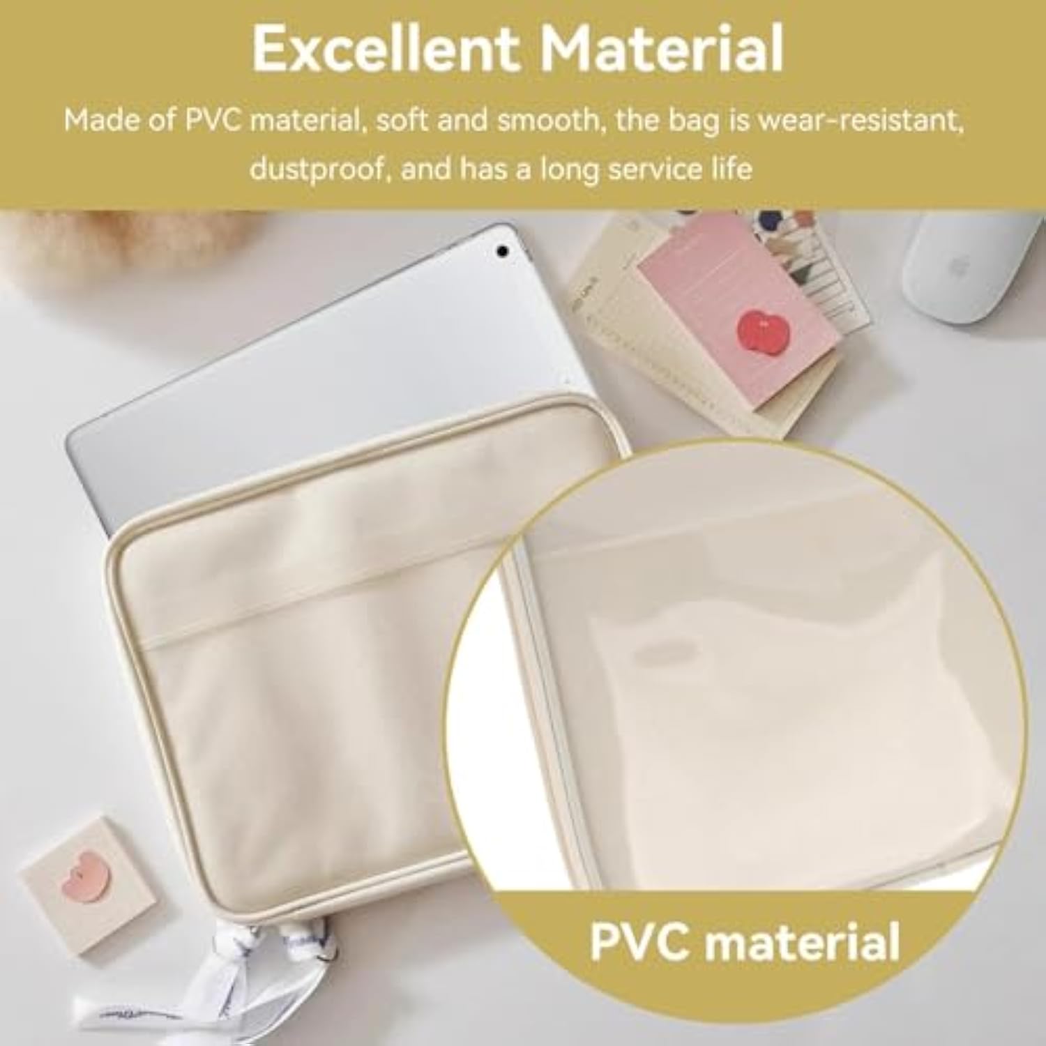 Cute Laptop Sleeve Bag - Waterproof Notebook Storage Case For School Office, White (15In)