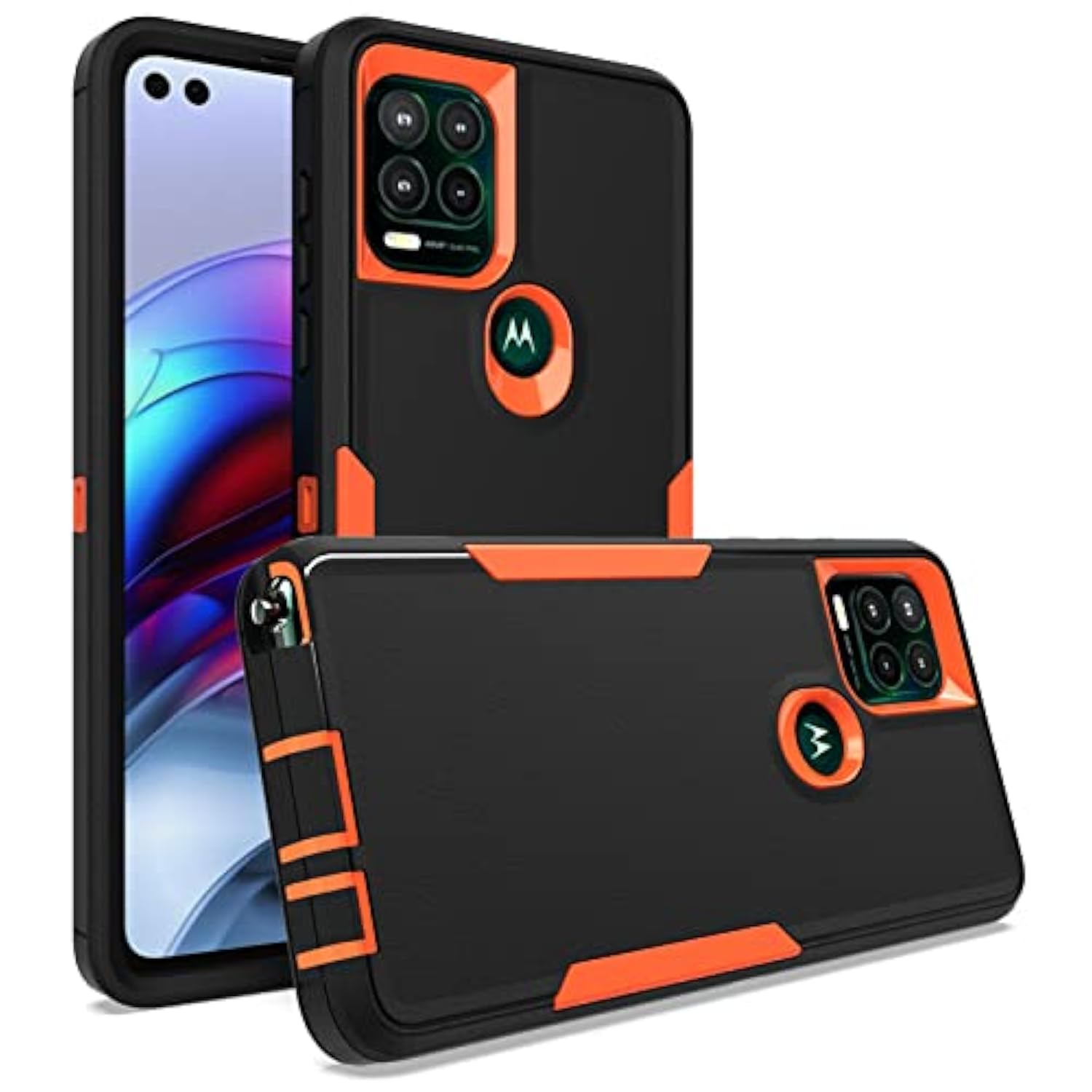 For Moto G Stylus 5G Case, [Military Grade] Shockproof Hybrid Rugged Bumper Protective Cover (Black/Orange)