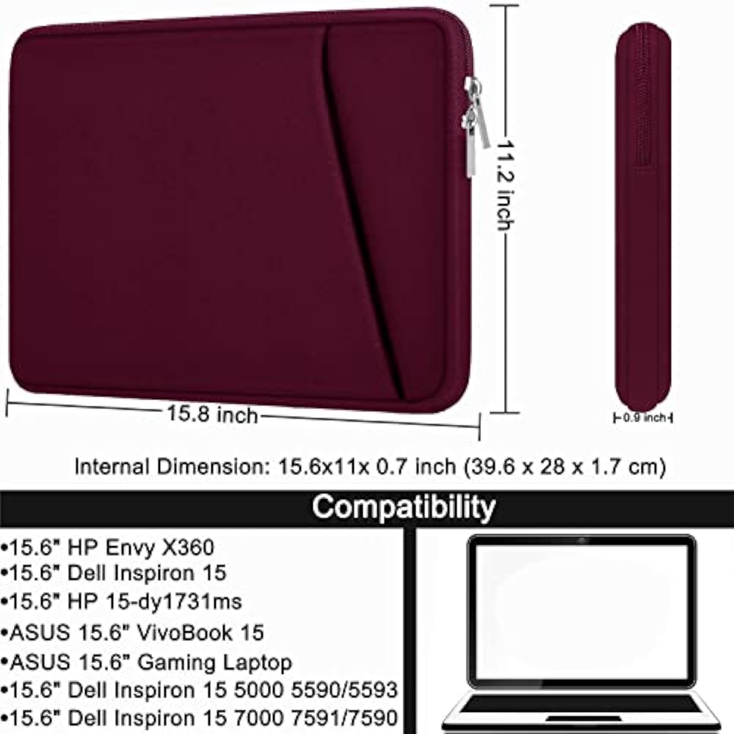 Portable Laptop Bag with Front Pocket for 15.6 inch HP Dell Asus Lenovo Notebook