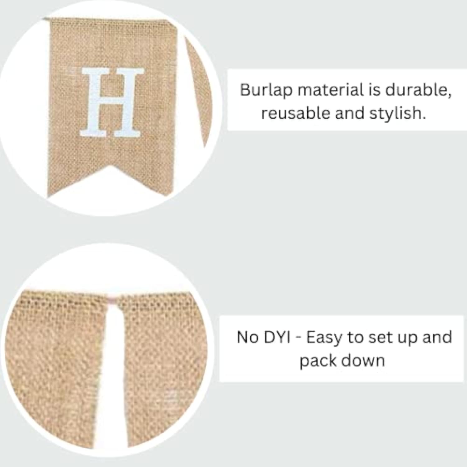 "Happy Birthday" Burlap Banner – Rustic “Happy” And “Birthday” Across Natural Jute Burlap Flags (Approx. 5" × 7") Party Decor With Bold White Print – Over 8?Ft Strand Party Decor For Birthdays, Mantels, & Dessert Tables