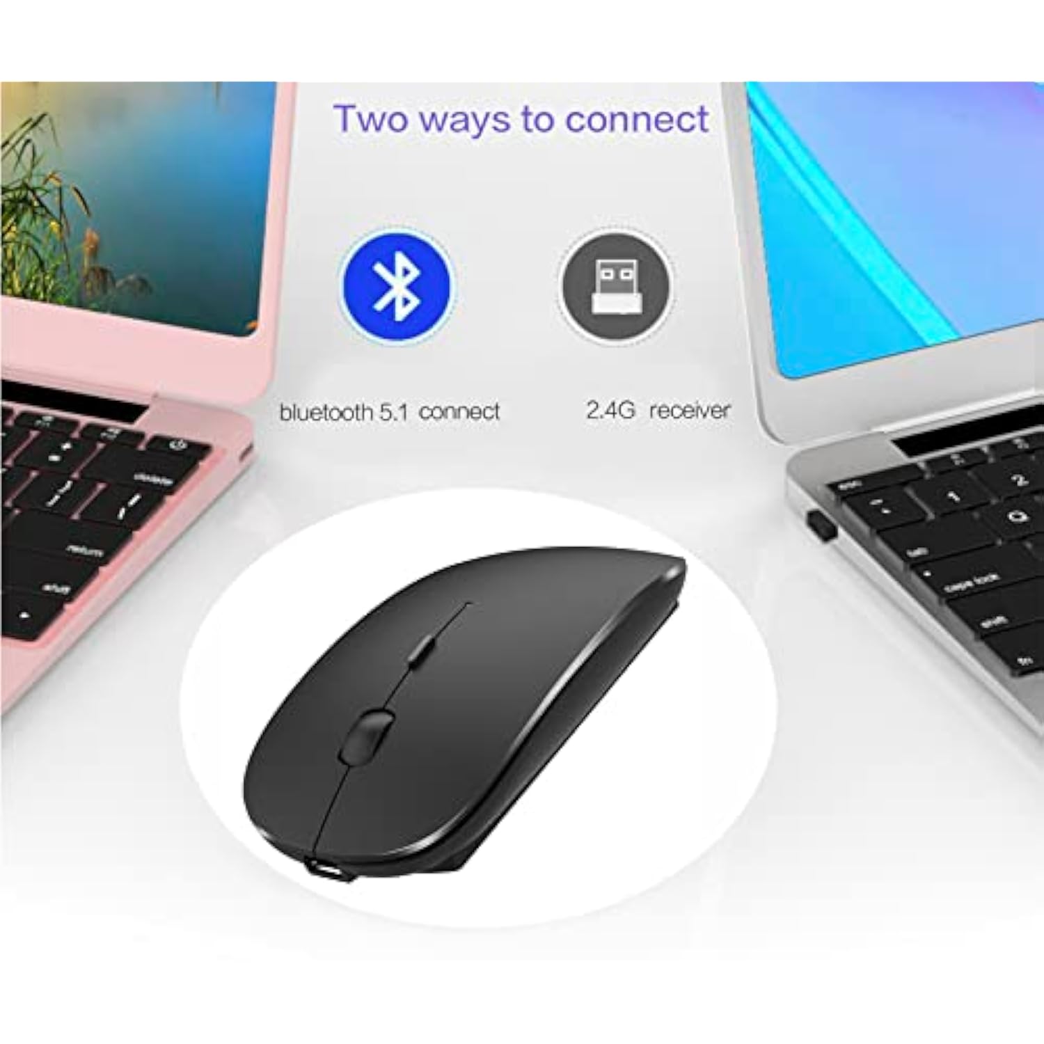 Bluetooth Wireless Mouse For Laptop Mac Macbook Macbook Air Macbook Pro Pc Desktop Computer Windows Chromebook Notebook (Black)