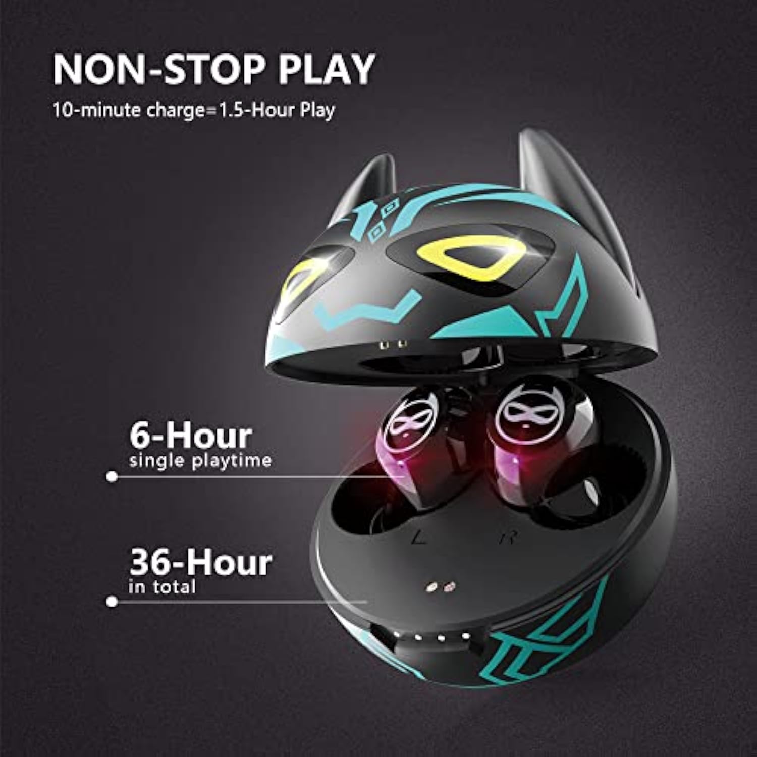 Gaming Earbuds Kids Bluetooth Earbud 5.3 In-Ear Headphones With Mic 36H Playtime Ipx6 Waterproof Touch Control Hifi Stereo Led Display Kids Wireless Ear Buds