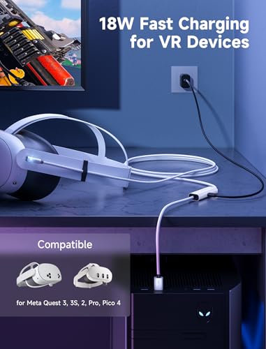 Link Cable with 18W Charging 16ft, Compatible with Oculus Meta Quest 3S/ 3/ 2/ Pro and Pico 4, PC VR, Steam VR Accessories, 2-in-1 High Speed 5Gbs