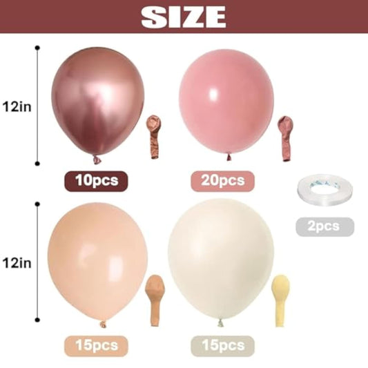 Retro Blush Pink Balloons, 60 Packs 12 Inch Dusty Pink Metallic Chrome Rose Gold White Sand Nude Balloons For Bridal Baby Shower Girls Boho Birthday Wedding Decorations Supplies