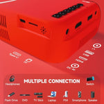 Mini Projector With Wifi Portable Projector Support 1080P 170" Mini Hd Movie Projector, Outdoor Projector Compatible With Phone/ Tablet/ Laptop/ Tv Stick/ Ps4/ Hdmi/Usb Red Black