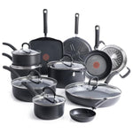 T-fal Ultimate Hard Anodized Nonstick Cookware Set 17 Piece, Oven Broiler Safe 400F, Lid Safe 350F, Kitchen Cooking Set w/Fry Pans, Saucepans, Saute Pan, Griddle, Pots and Pans, Dishwasher Safe Black
