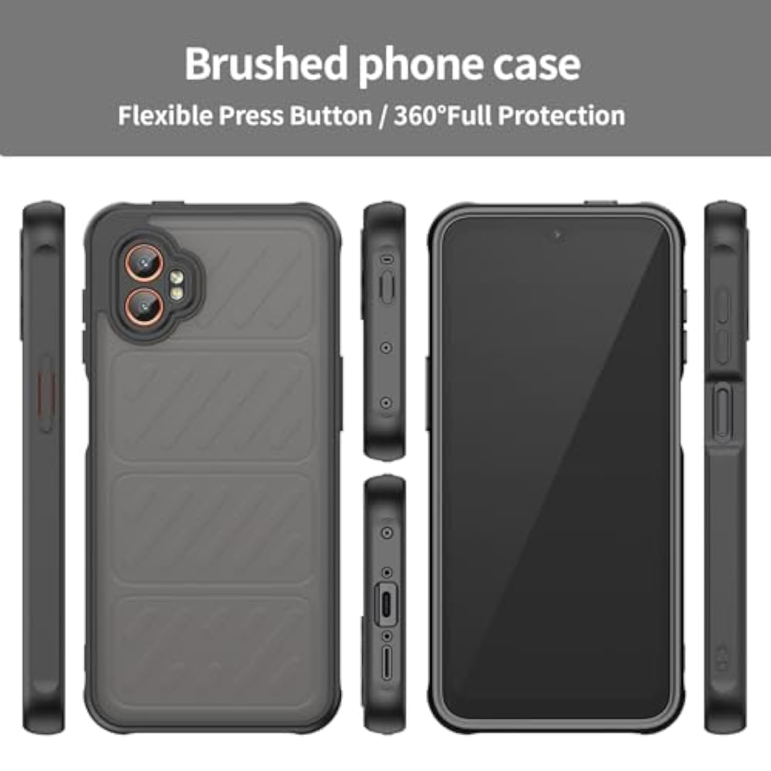 For Samsung Galaxy Xcover 7 Pro Case With Tempered Glass Screen Protector,Slim Translucent Matte Shockproof (Black, Galaxy Xcover 7 Pro)