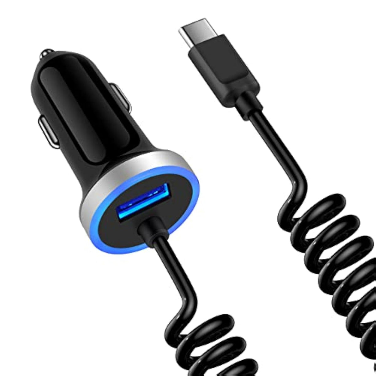 Android C Type Usb C S25 Edge Car Charger Fast Charging For Samsung Galaxy S25 Ultra/25 Plus/S24 Ultra/S23/S22/A56/A36/A26/A16/A06/A54/A53/A35/A55/A05S, Car Adapter Plug 3.4A+3Ft Coiled Usb C Cable