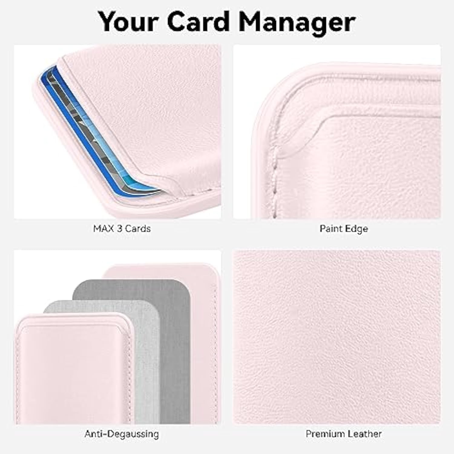 Magnetic MagSafe Leather Wallet for iPhone 15/14/13/12 - RFID, Light Pink