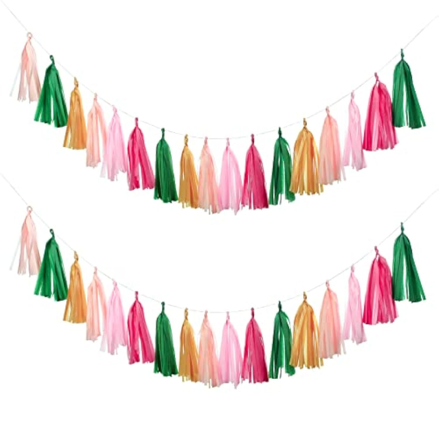 25Pcs Green Pink Party Decorations - Tissue Banner Garland & Tropical Banner For Beach, Bachelorette, Hawaiian Luau & Summer Parties