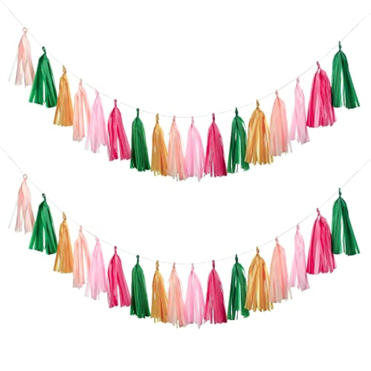 25Pcs Green Pink Party Decorations - Tissue Banner Garland & Tropical Banner For Beach, Bachelorette, Hawaiian Luau & Summer Parties