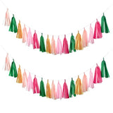 25Pcs Green Pink Party Decorations - Tissue Banner Garland & Tropical Banner For Beach, Bachelorette, Hawaiian Luau & Summer Parties