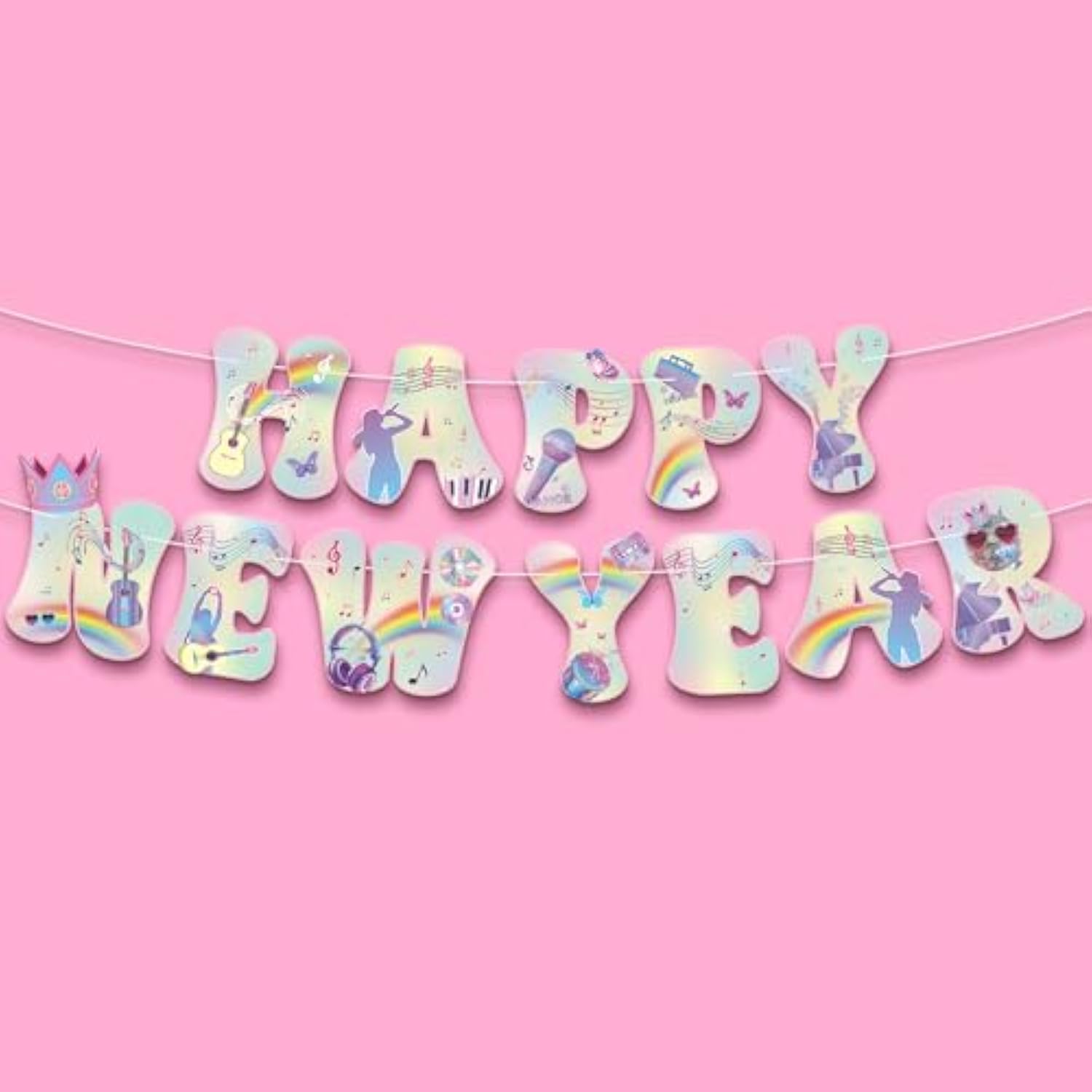 10 Ft Iridescent Happy New Year 2026 Banner Party Decorations