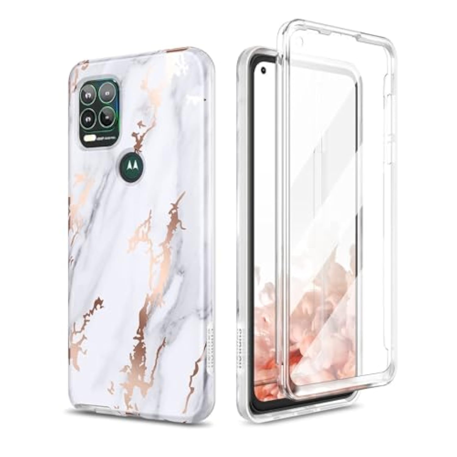 Marble Moto G Stylus 5G Case with Built-in Screen Protector and Glitter