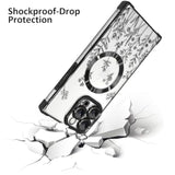 Case For Iphone 16 Pro Max [Compatible With Magsafe] Flower Pattern Design Soft Tpu Anti-Drop Shockproof Protective Slim Luxury Floral Plating Clear Cover - Black