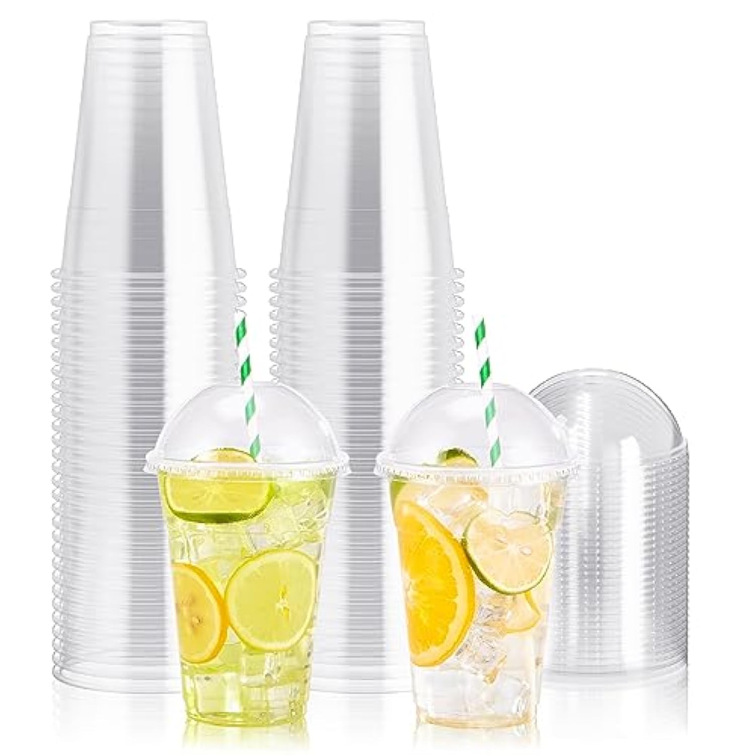 100 Pack 16 Oz Clear Plastic Cups With Dome Lids, Disposable Dessert Cups, Parfait Cups For Ice Cream, Iced Cold Coffee Drinks, Cupcake, Fruit For Party