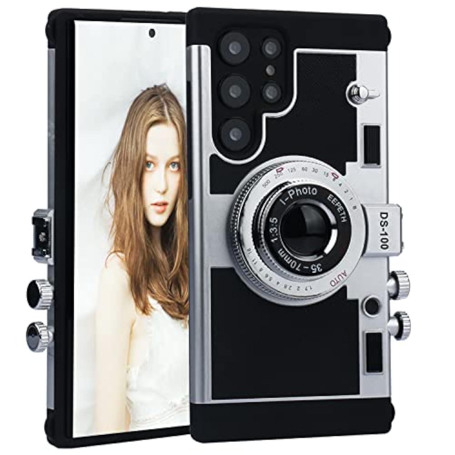 Phone Case For Samsung Galaxy S22 Ultra Camera Case Vintage Cover With Removable Neck Strap