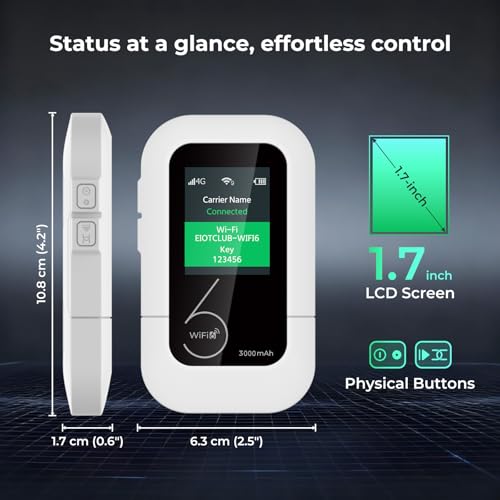 4G Lte Portable Wifi Hotspot, Mobile Internet Pay-As-You-Go Plan | No Contract, 1Gb Trial Data, 10 Device Connections, 3000Mah Battery, Pocket Wifi For Travel, Home, Car, Rv, Camping(Us Only)