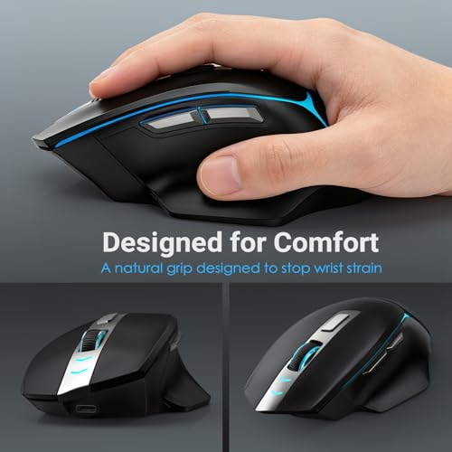 Bluetooth Wireless Gaming Mouse,12500 DPI RGB Ergonomic Mouse with Tri-Mode (2.4G/USB-C/Wired), Rechargeable Gamer Mice for Computer, Mac, iPad,