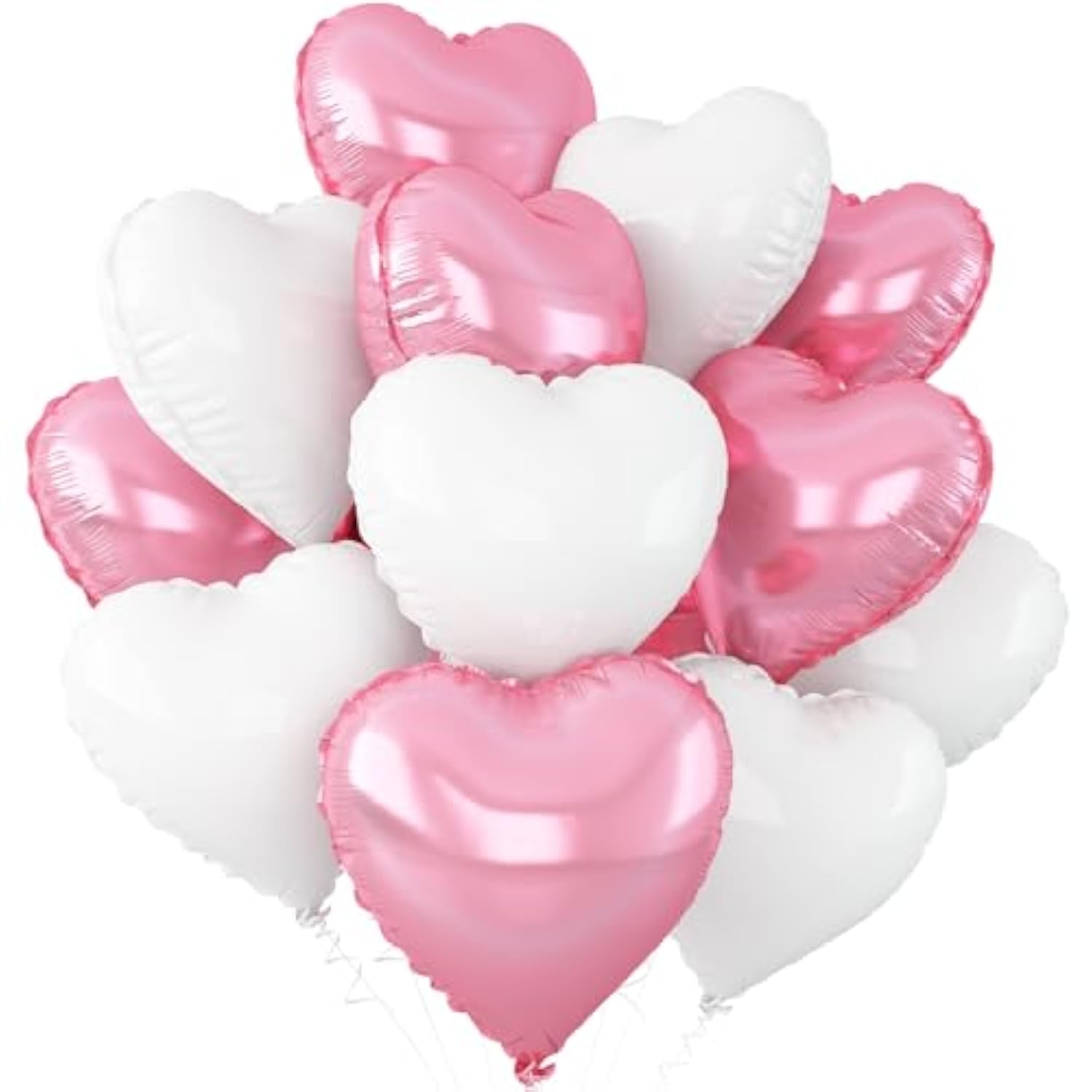 Pink White Heart Balloons,12Pcs Light Pink Heart Shaped Foil Balloons,18Inch White Helium Polyester Film Balloon For Baby Shower Birthday Anniversary Wedding Party Decorations