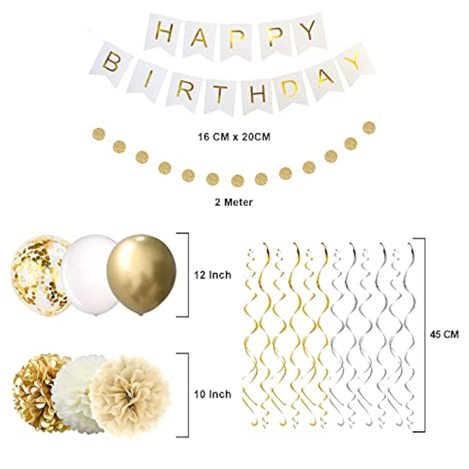 Gold Birthday Decor Kit – Banner & Balloons for 16th to 70th Party Celebration Supplies