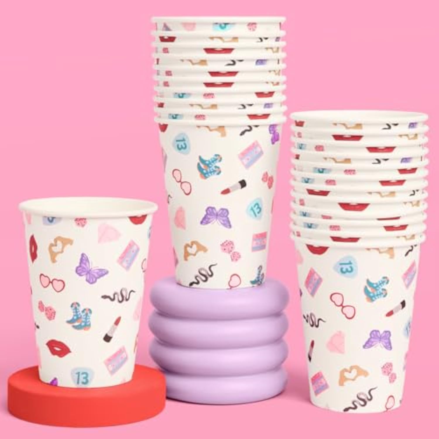 Eras Party White Paper Cups | 24 Disposable 12 Oz Cups | Concert Party Drinkware, Bachelorette Decorations, Birthday Tableware, Bridesmaid Supplies