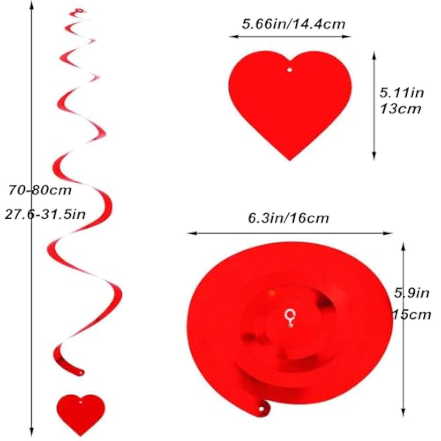 18Pcs Valentines-Day Red Heart Swirls Party-Decorations Romantic Special Night Galentines Hanging Streamers Garland Wedding Anniversary Baby Bridal Shower Birthday Decor Supplies