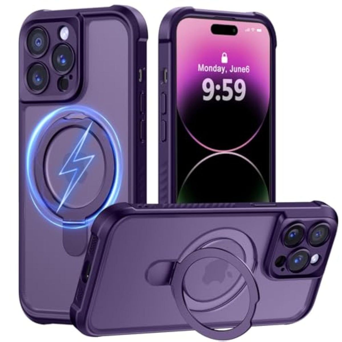 Magnetic Deep Purple Stand Case for iPhone 14 Pro