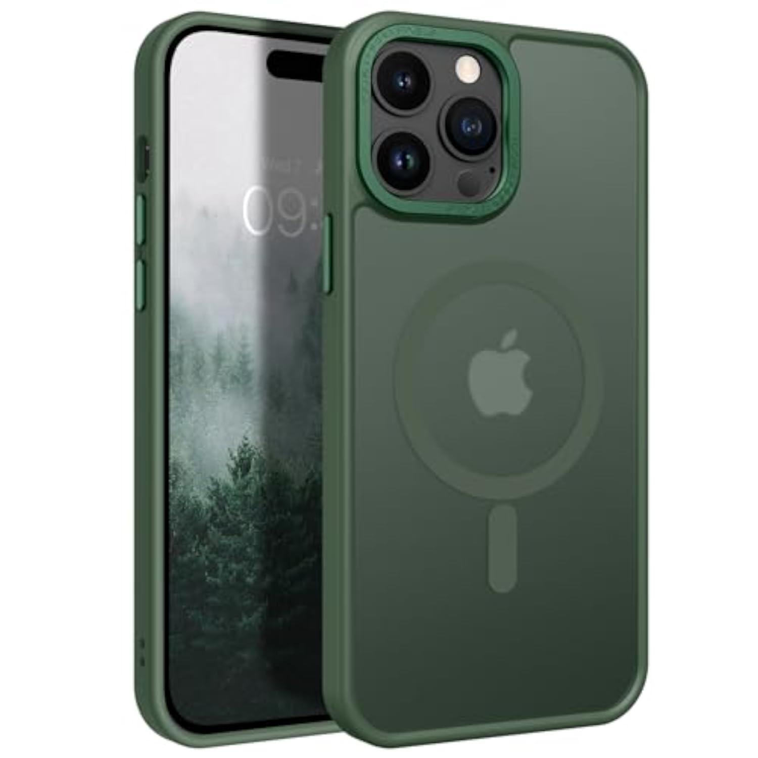 Magnetic Translucent Matte Case for iPhone 14 Pro 6.1" - Compatible with Magsafe - Forest Green