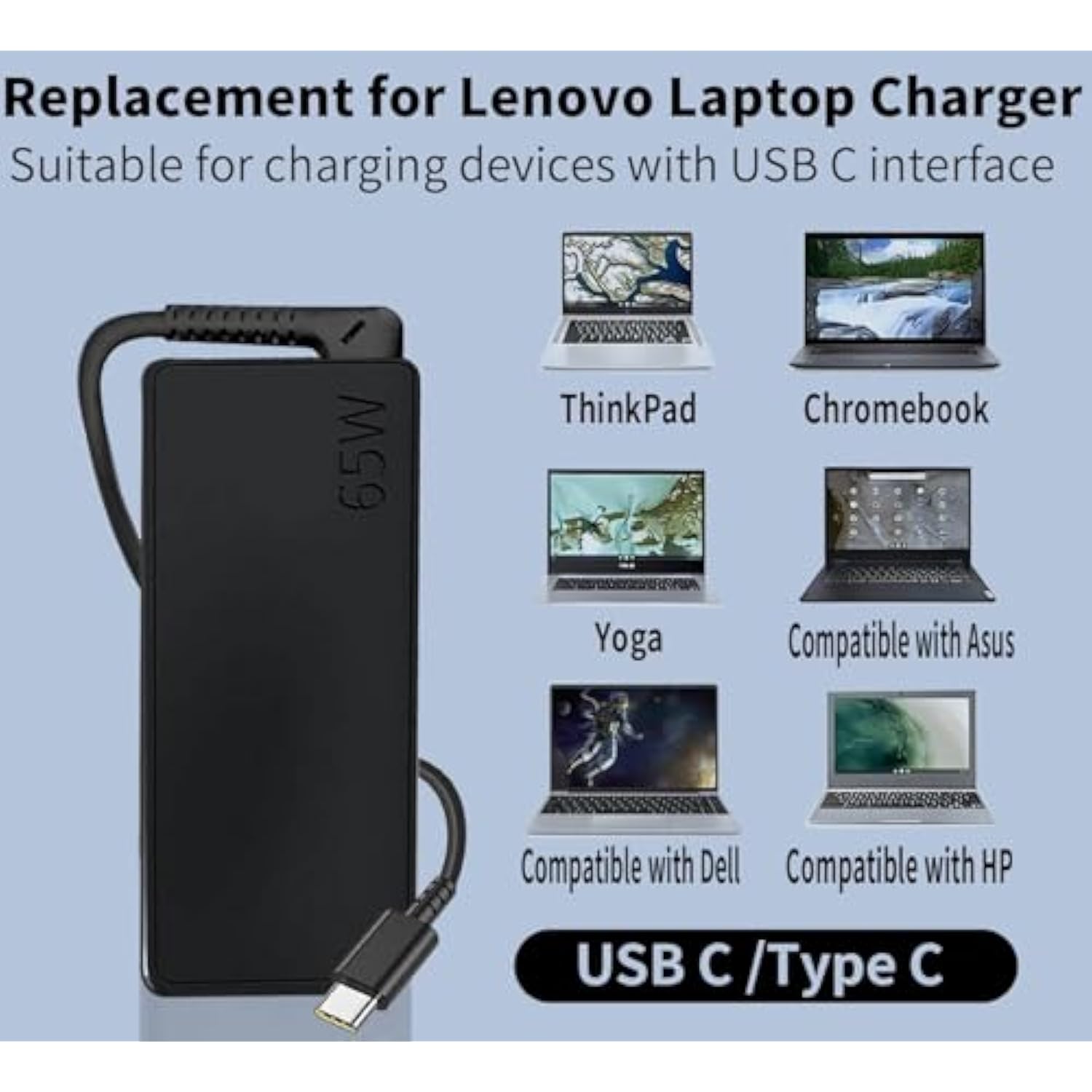 Laptop Usb C Charger For Lenovo Thinkpad 65 Watt 20V 3.25A Type-C Usb Ac Adapt